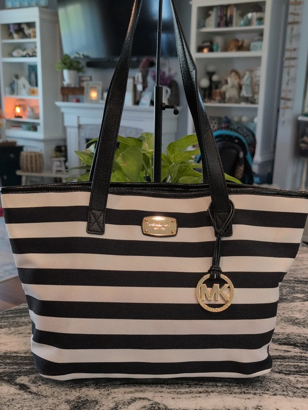 Michael Kors Striped Canvas Tote Bag